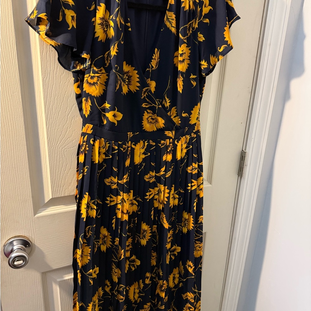 J. Crew Navy and Yellow Floral Maxi Dress
